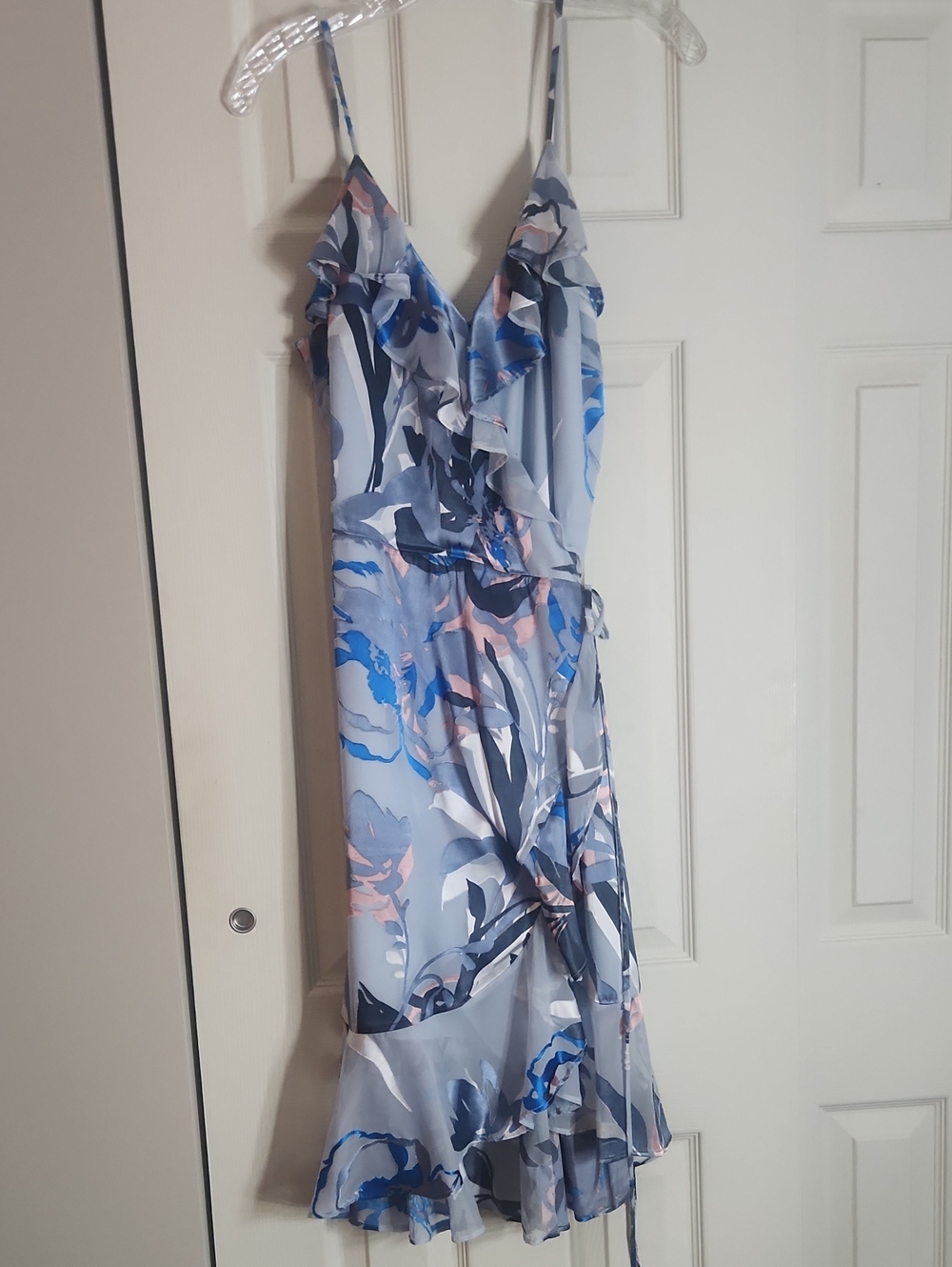 Floral Ruffle Wrap Midi Dress - Light Blue - Picture 2 of 6